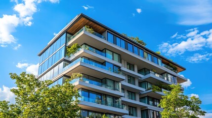 Obraz premium Stylish Multi-Storey Apartment Building with Glass Facade