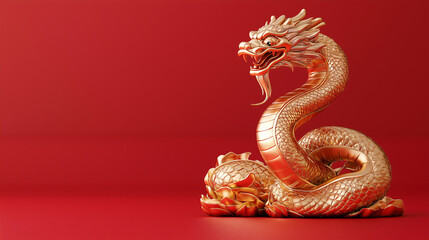 Obraz premium A gold snake is sitting on a red background