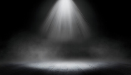 Dramatic Spotlight on Wooden Stage with Smoky Background - Perfect for Theatrical and Event Themes