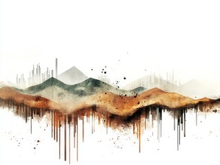 Economic Landscape, a watercolor depiction of rolling hills shaped by fluctuating stock market lines, symbolizing financial highs and lows