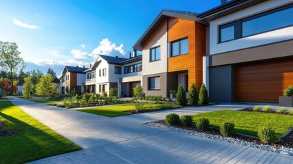 Obraz premium Modern Terraced Homes with Green Landscape