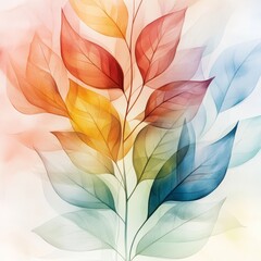 Naklejka premium Overlapping Leaves Harmony, vibrant abstract watercolor blending soft gradients, evoking unity and connection through nature's beauty