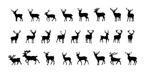 black silhouette of antlered reindeer