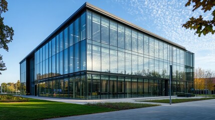 Fototapeta premium Modern Glass Office Building in Urban Landscape