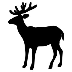 black silhouette of antlered reindeer