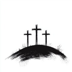 Logo of three crosses on top of a hill.