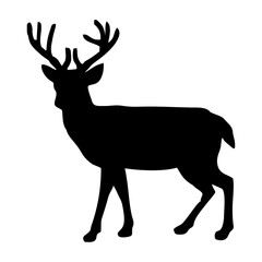 black silhouette of antlered reindeer