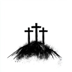 Logo of three crosses on top of a hill.