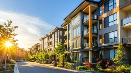 Fototapeta premium Modern Sunlit Apartment Complex Exterior