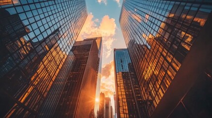 Fototapeta premium Stunning Sunset Over New York City Glass Facades