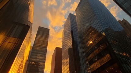 Fototapeta premium Golden Sunset Over Manhattan's Skyscrapers