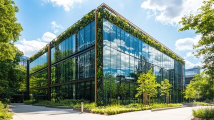 Obraz premium Sustainable Office Building Surrounded by Greenery