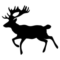 black silhouette of antlered reindeer