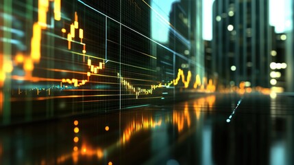 Fototapeta premium 3D Virtual Financial Graph with Glowing Lines