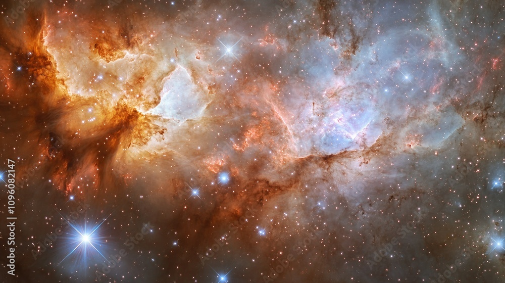 Poster a captivating cosmic scene with swirling nebulae, shining stars, and distant galaxies, creating an a
