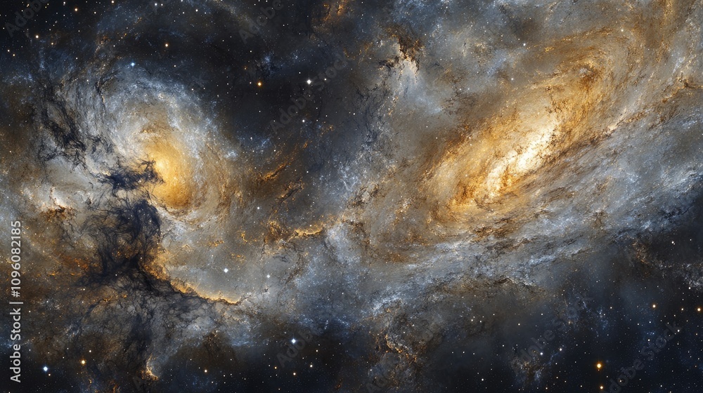 Poster a captivating cosmic scene with swirling nebulae, shining stars, and distant galaxies, creating an a