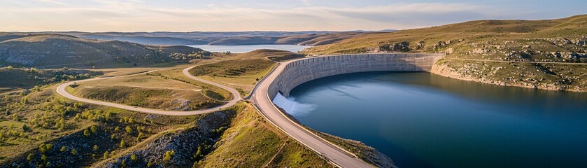 A hydroelectric dam surrounded by lush green landscapes and flowing water