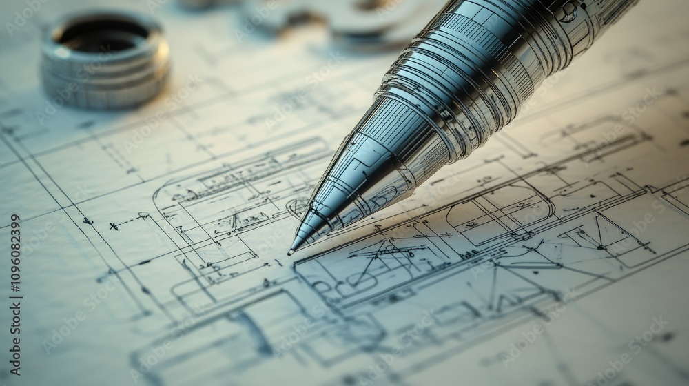 Aufkleber A close-up of a technical illustration depicting the detailed design of a pen, showing every element from nib to cap with exact specifications