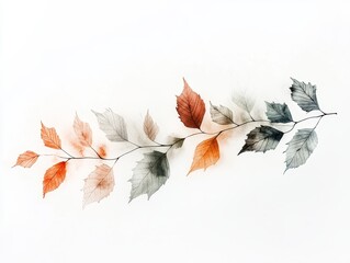 Elegant watercolor leaves in shades of green to brown, symbolizing the life cycle with subtlety and grace, artistic expression of nature's transition