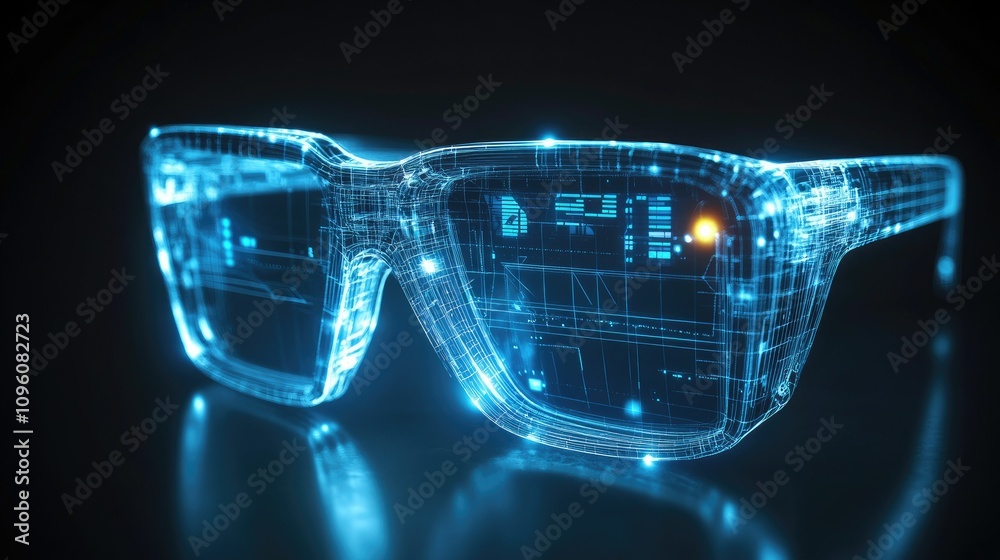 Aufkleber A high-tech transparent smart glass interface showcasing glowing data and dynamic wireframe polygons, illustrating the next generation of computing and augmented reality