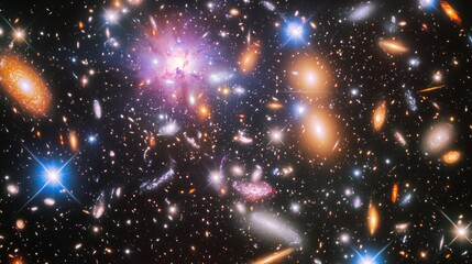 Fototapeta premium A mesmerizing cosmic landscape of colorful nebulae, shining stars, and distant galaxies, creating an abstract, dreamlike view of the universe's infinite possibilities