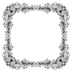 black and white line art frame with engraving ornament vector illustration