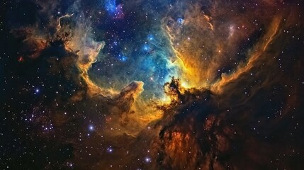 Obraz premium A stunning cosmic scene with vibrant nebulae, glimmering stars, and swirling galactic patterns, illustrating the vastness and beauty of the universe in an abstract way