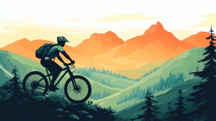 Fototapeta premium Minimalist Bicycle Rider in Vibrant Nature Landscape