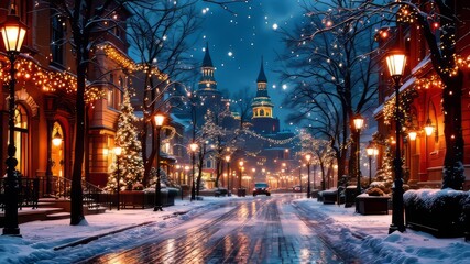 Moscow's New Year's Eve: Minimalist streetlights illuminate the night.