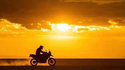 Biker Silhouette at Sunset in Desert Landscape