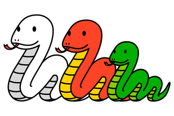 親子の3匹のヘビ　年賀状素材