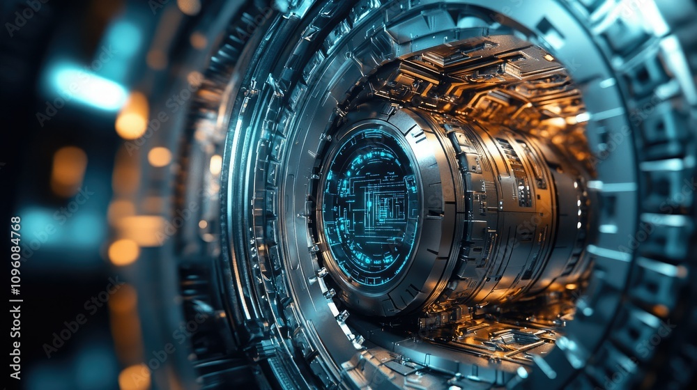 Aufkleber cinematic sci-fi inspired image of a cryptocurrency vault with intricate security mechanisms, sleek 