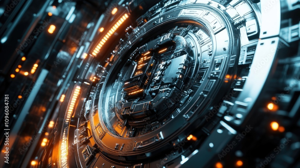 Poster cinematic sci-fi inspired image of a cryptocurrency vault with intricate security mechanisms, sleek 