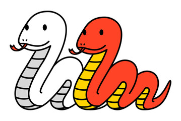 Fototapeta premium 紅白のヘビ 年賀状素材