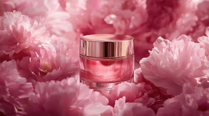 Pink Perfume Bottle Nestled Among Delicate Pink Blossoms