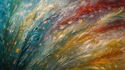 Obraz premium Close-up of long-stemmed feathery grass flowers, capturing their delicate texture and vibrant colors in stunning detail