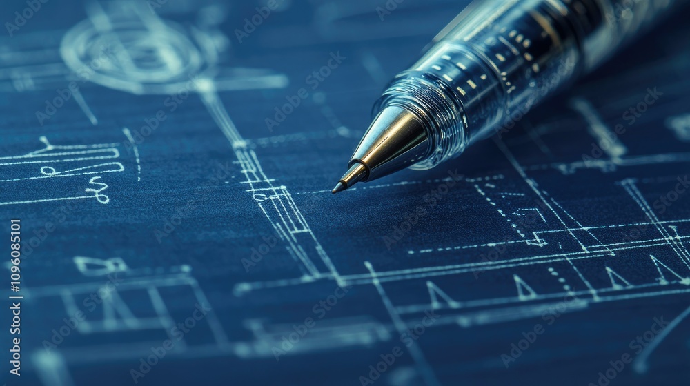 Aufkleber close-up of a technical blueprint showing the intricate design and construction of a pen, with detai