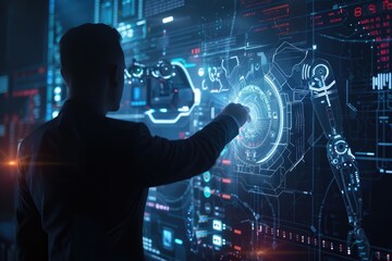 Virtual graphic chat with AI for futuristic technology transformation.