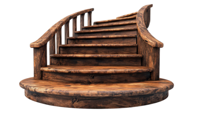 long Wood staircase isolated on white background