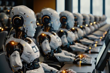 Fototapeta premium AI robots in office impact on employment.