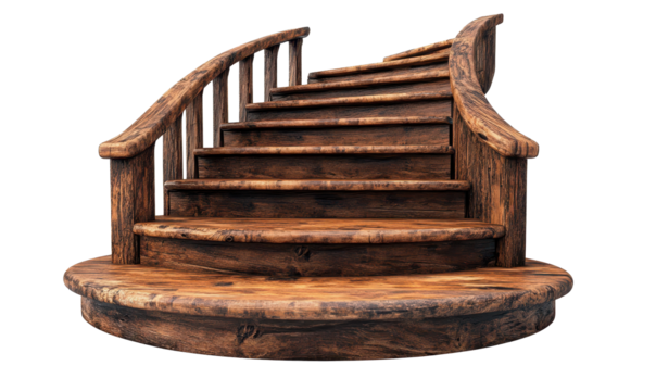 long Wood staircase isolated on white background