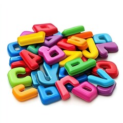 Naklejka premium A colorful assortment of plastic alphabet letters scattered playfully.