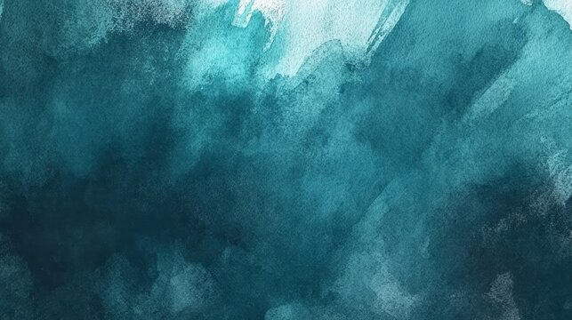 Abstract watercolor background in teal, blue, and green hues with a fluid, liquid-like texture.
