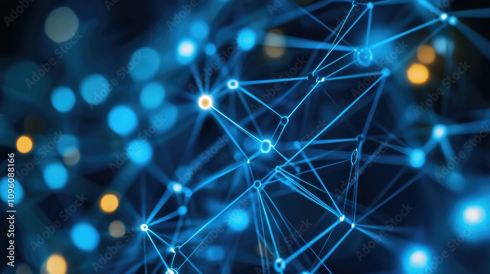 Poster High-tech close-up of a blue computer circuit board with complex connections, representing data flow and the backbone of modern digital technology