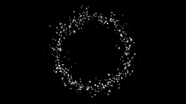 Glitter circle white luxury looping sparkles animation with copy space on black background.