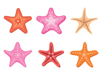 Starfish icons set in flat style. Sea stars vector illustration on isolated background. Sea animal sign business concept.