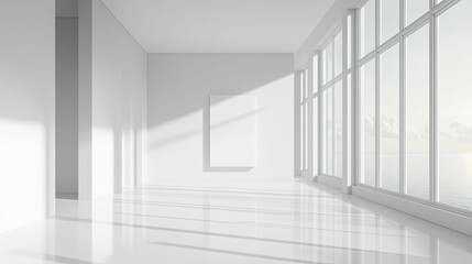 Minimalist White Room Ocean View Blank Canvas