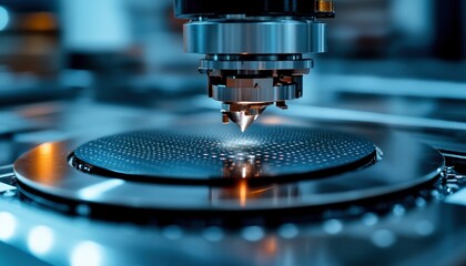 Precision machinery focusing on a circular surface for advanced manufacturing processes.