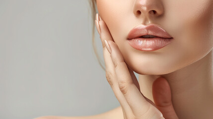 Fototapeta premium Radiant Beauty Portrait of a Woman with Soft and Natural Makeup