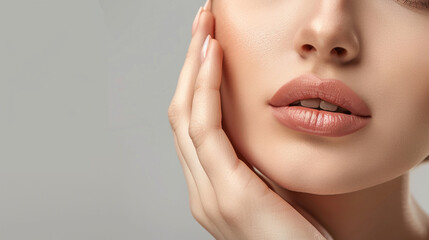 Fototapeta premium Radiant Beauty Portrait of a Woman with Soft and Natural Makeup